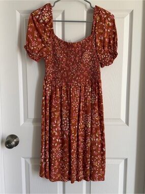 Roxy Rust Floral Smocked Waistband Skirt